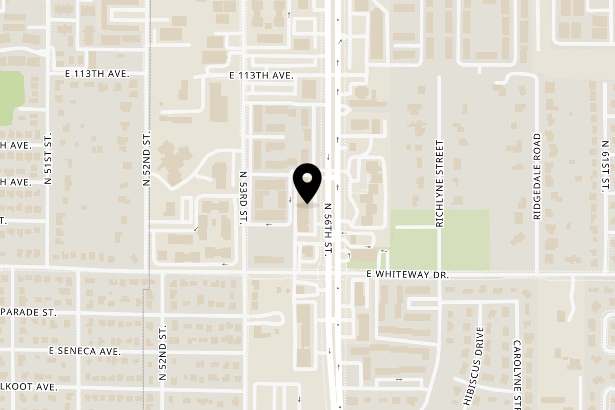 Map showing the location of Burger Vault Tampa on 10932 N 56th St in Tampa